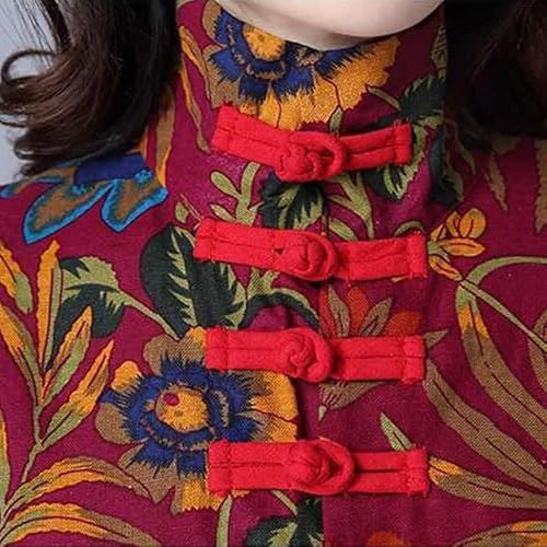 XJRJ Blusas femininas de algodão Cheongsam com estampas de mescla de primavera, gola rolê, tang, fan
