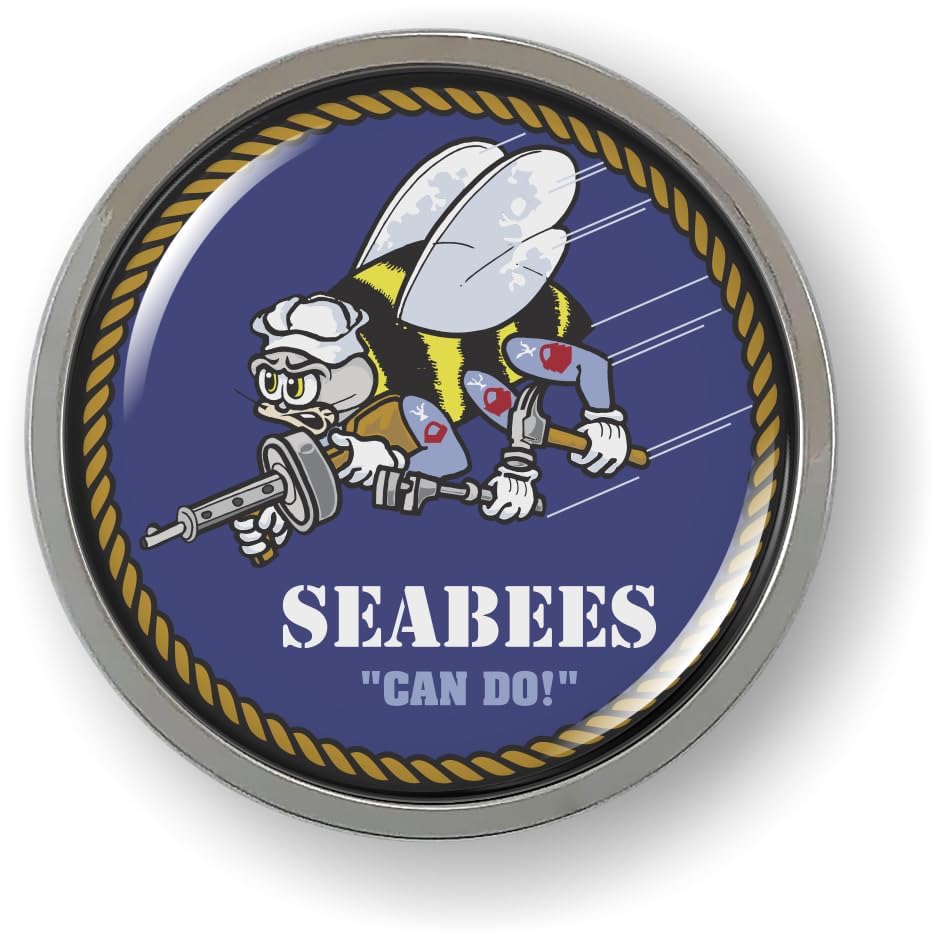 Image of U.S. Navy Seabees Naval Construction Battalions CAR Emblem Metal Bezel | Officially Licensed US Navy Product, 3D Domed, Chrome, Badge, Sticker, made by BestLicensePlateFrames