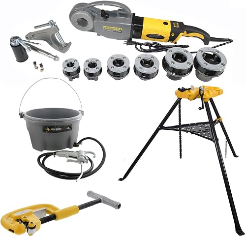 Steel Dragon Tools 600 Pro Max Hand-Held Pipe Threader 460 Chain Vise 418 Oiler and 2A Cutter fits RIDGID 12-R Dies