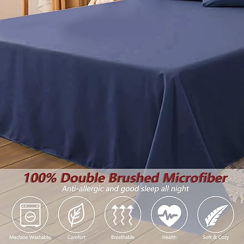 Miniatura 9 de Sábana encimera transpirable de microfibra de lujo, resistente a las arrugas, doble cepillado, lavable a máquina (blanco, individual)