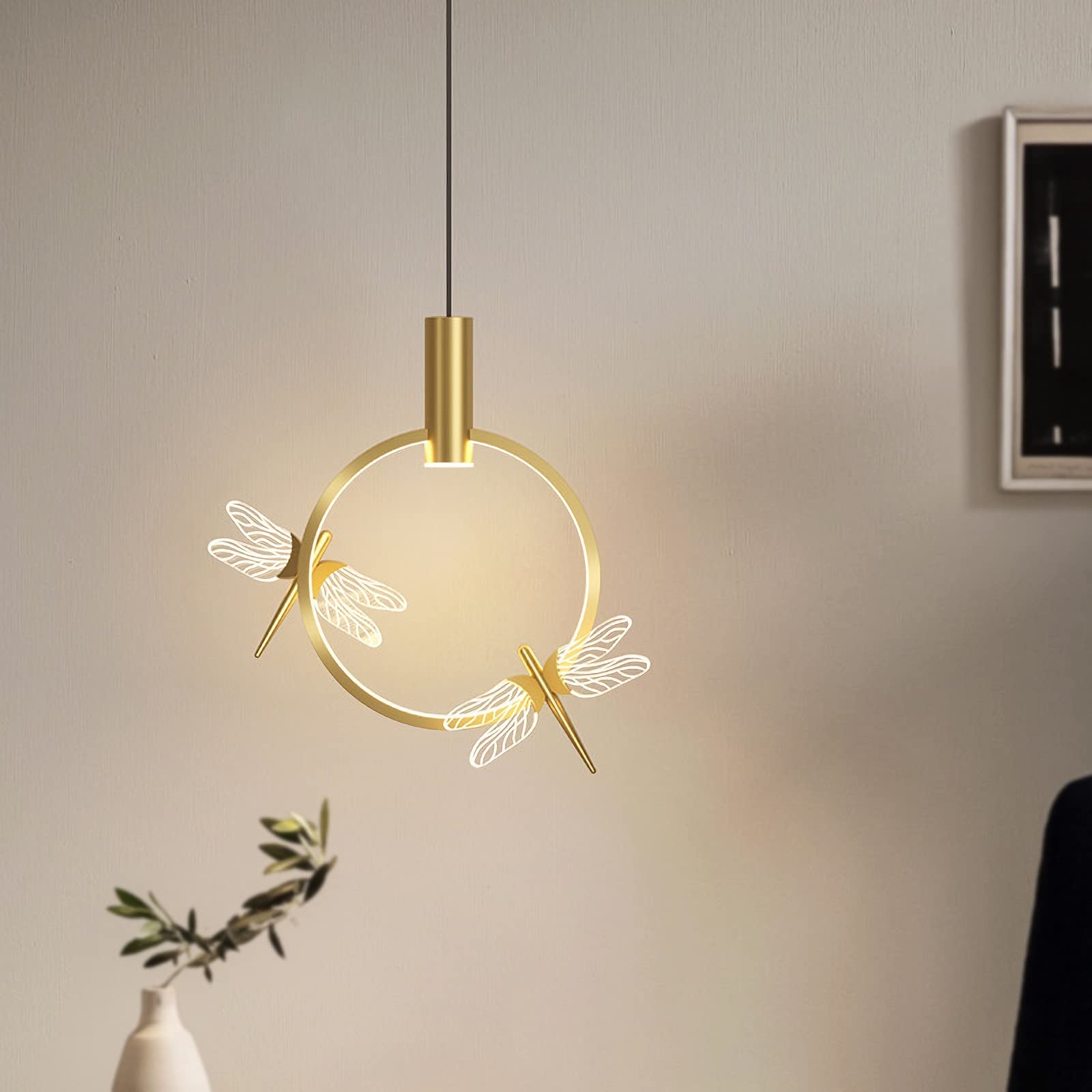 Lamp Lampadario da Comodino a LED Dorato a Forma di Farfalla, Elegante e Creativo, con Corpo in Metallo, Lampada a Sospensione, Luce a Goccia for Cucina, Sala Pranzo, Camera Letto Lampada