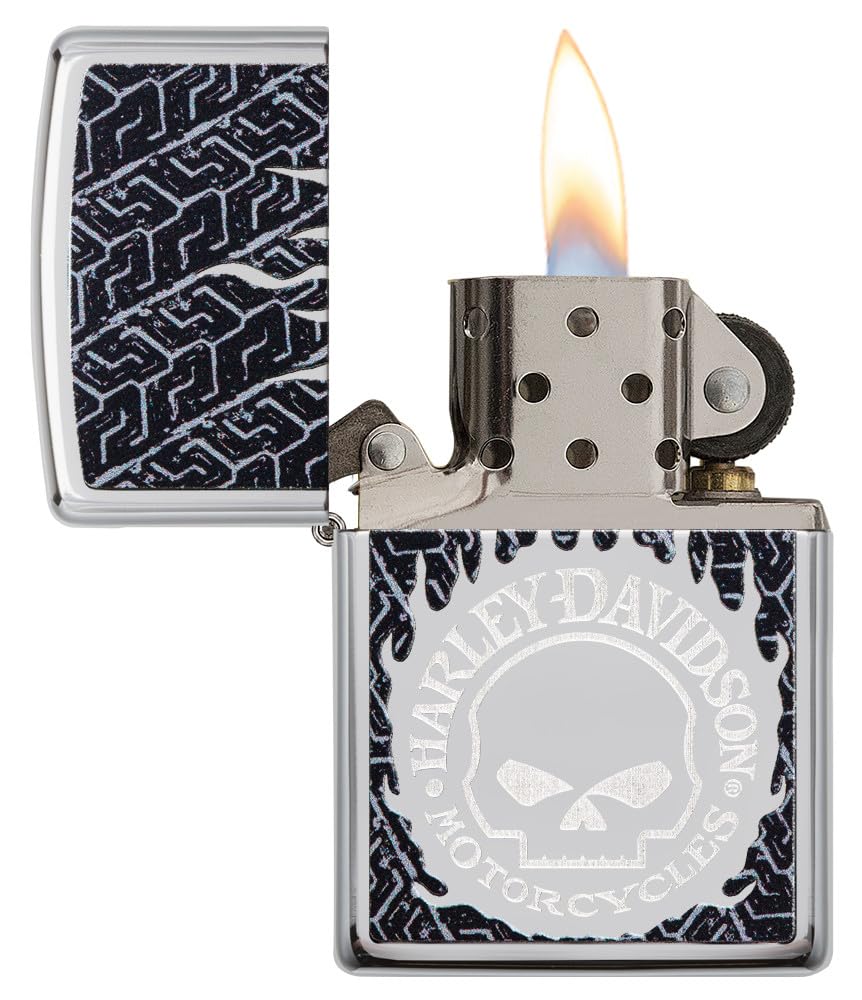 Zippo - Briquet Tempête Motif Harley Davidson, Chrome Poli, Impression Lustre/Color Image, Rechargeable, Réutilisable, Coupe-Vent, Coffret Cadeau, Fabriqué Aux États-Unis