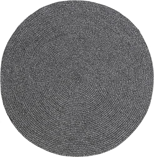 Image of Cotton Round Carpet 3x3 feet - Handmade Braided Boho Rug for Living Room, Bedroom & Balcony - Soft Washable Floor Mat, Color -Charcol