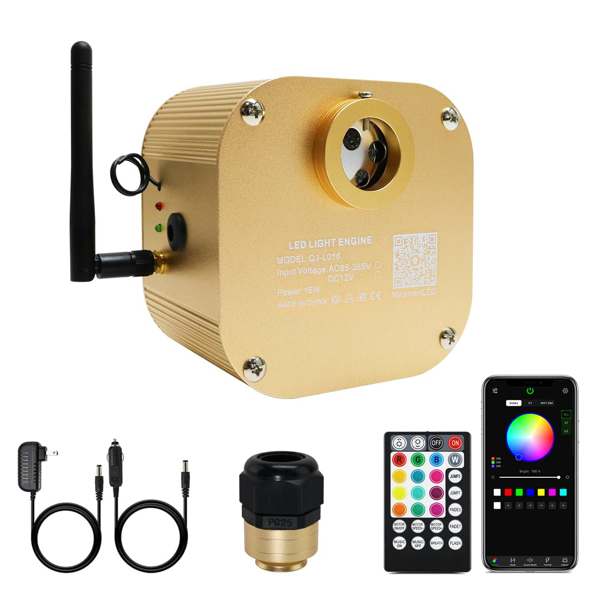AMKI 16W Twinkle Sound Mode RGBW Light Source Engine Driver Remote/APP Control Starlight Box Motor for Fiber Optic Star Ceiling Light Kit