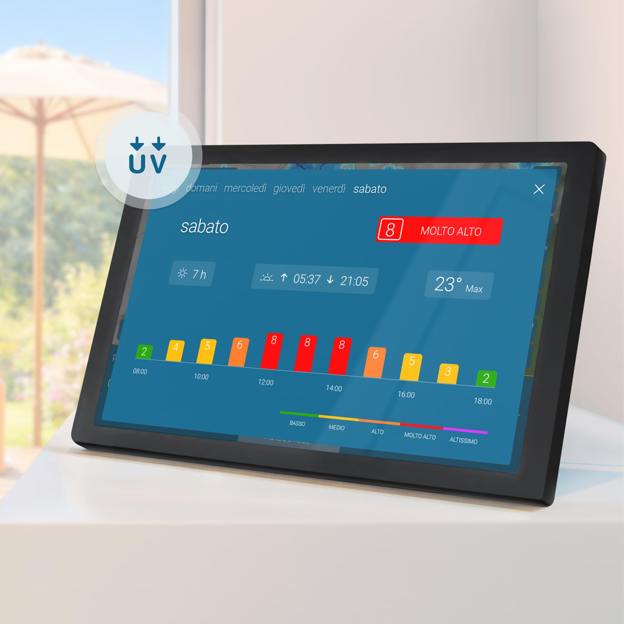 meteo & radar home 4 Display, Stazione Wi-Fi con Radar meteo: Filmato animato sul tempo su display HD+ a colori, design elegante, allerte maltempo, previsione a 14 giorni, dati meteorologici premium