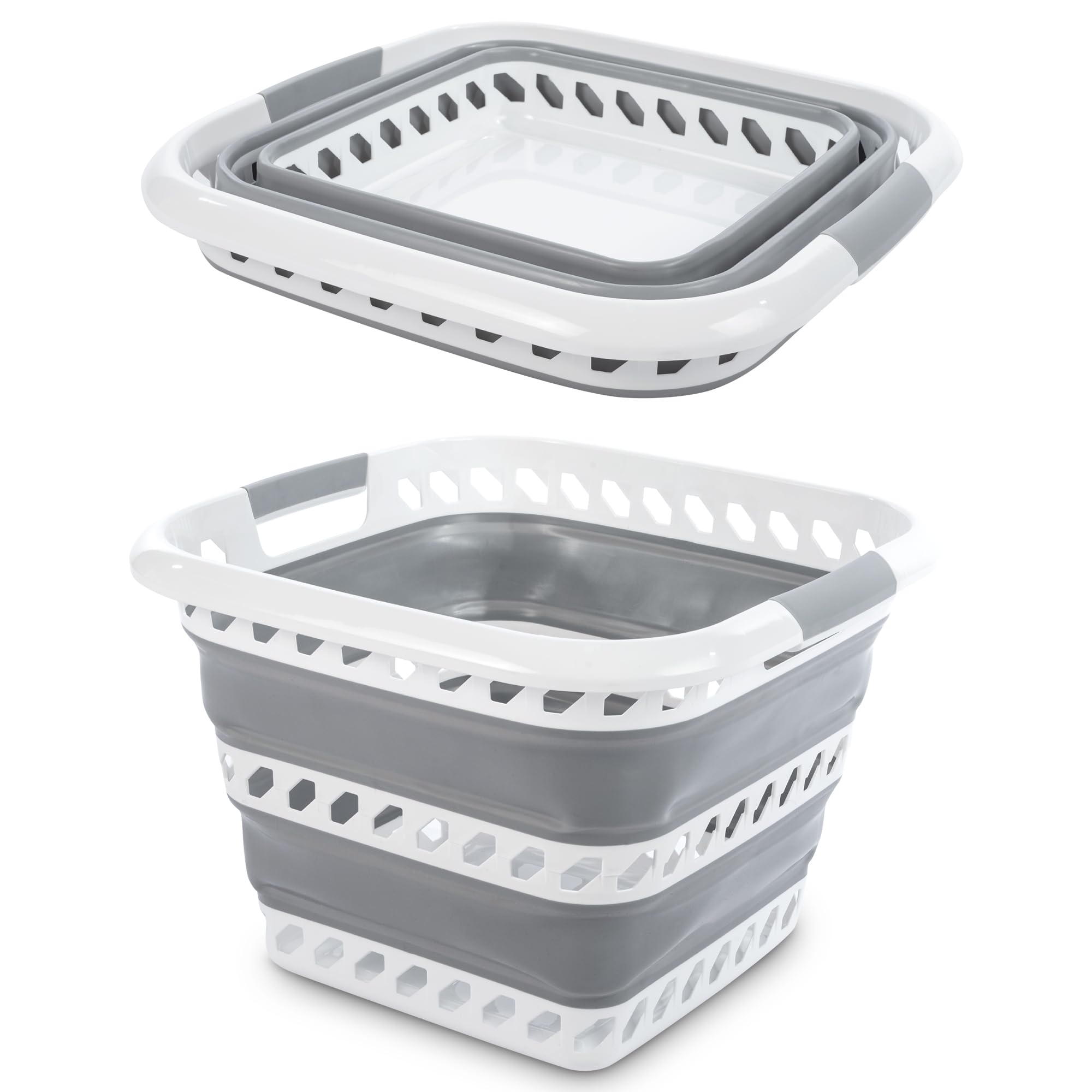 Albert Austin Laundry Basket - Grey Durable Plastic Laundry Basket, 40L Collapsible Foldable & Portable Folding Laundry Bin