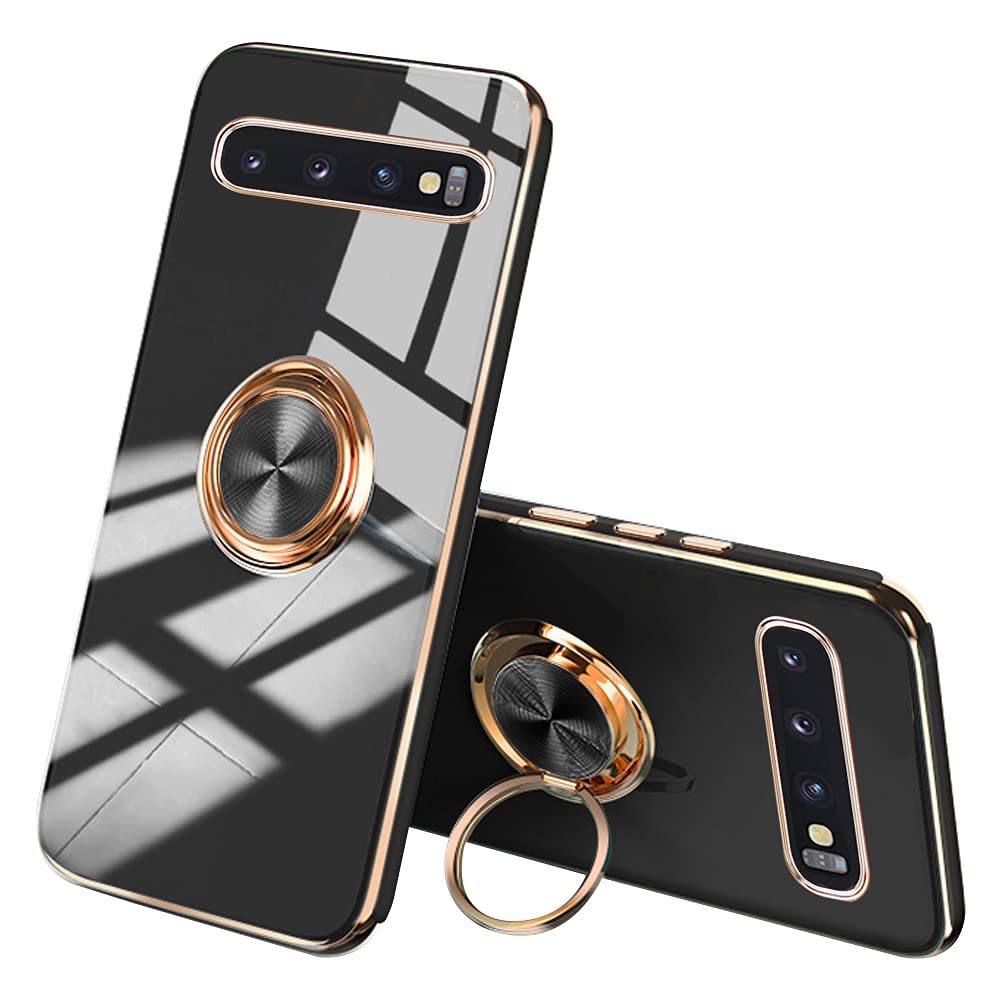 JOOBOY Galaxy s10 用 ケース SC-03L SCV41 ケース リング付き メッキ加工 レンズ保護 tpu ソフト ストラップホール付き 耐衝撃 スリム おしゃれ スマホケース 携帯カバー ギャラクシーS10 用 カバー (Galaxy S10 4G, ブラック)