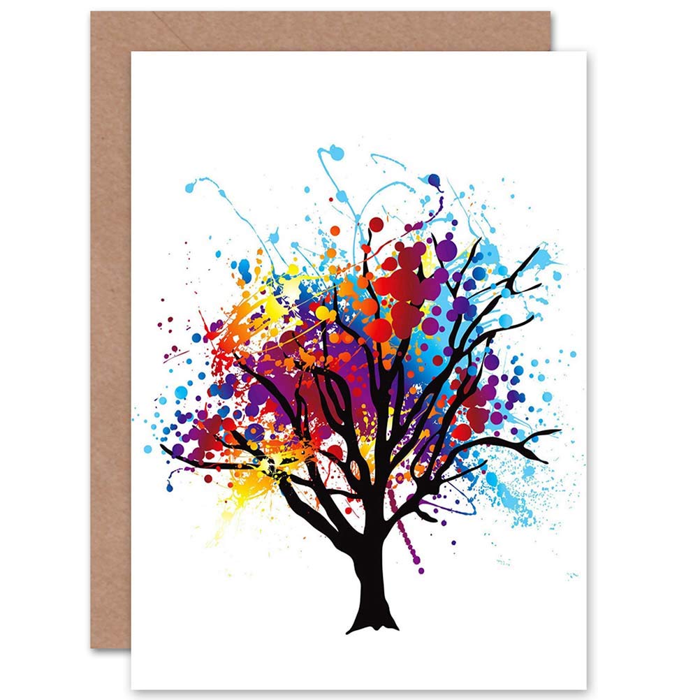 Wee Blue Coo Paint Splat Abstract Tree - Blank Greetings Card