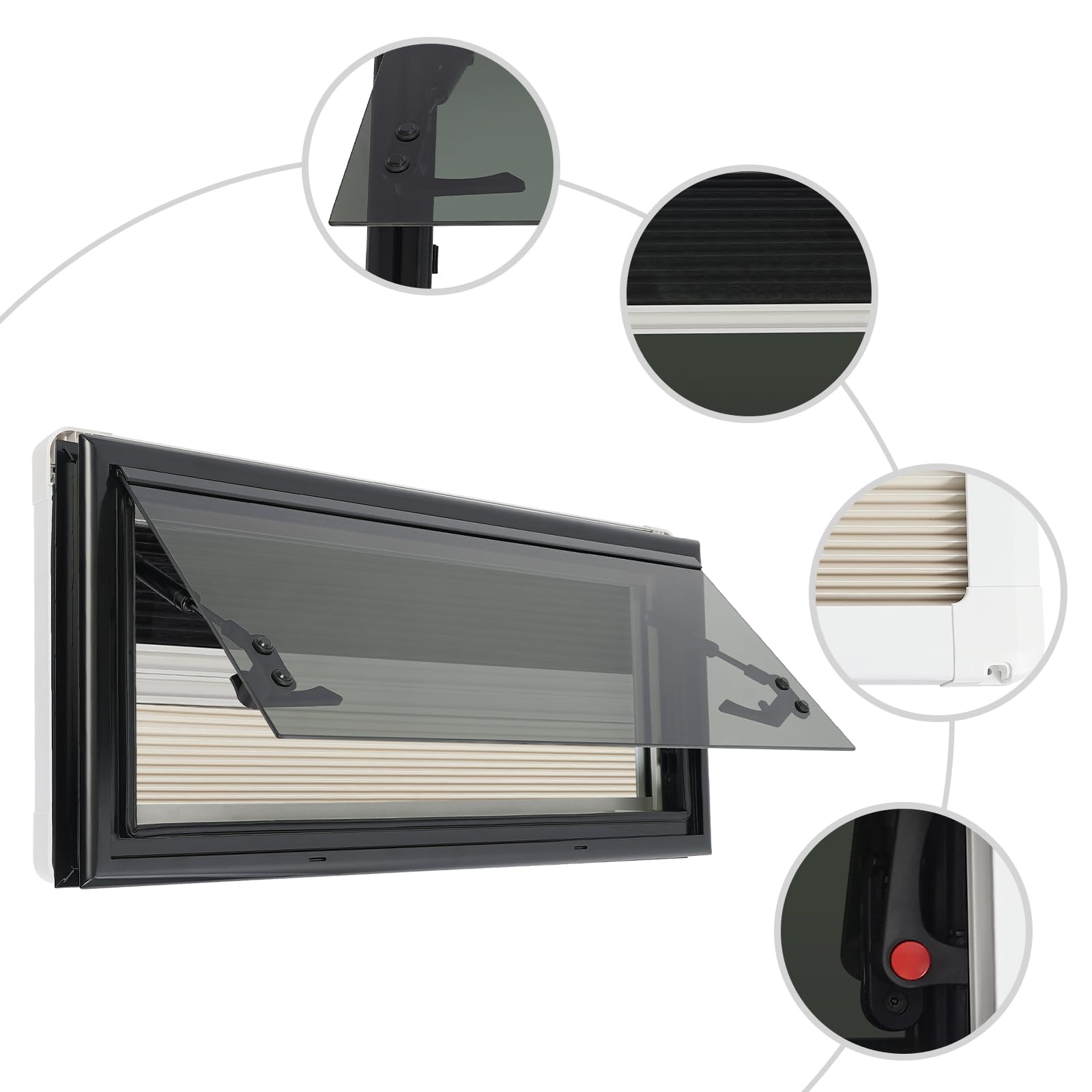Fenêtre de caravane 700 x 300 mm avec protection solaire, fenêtre basculante pour caravane, van, camping-car, installation facile