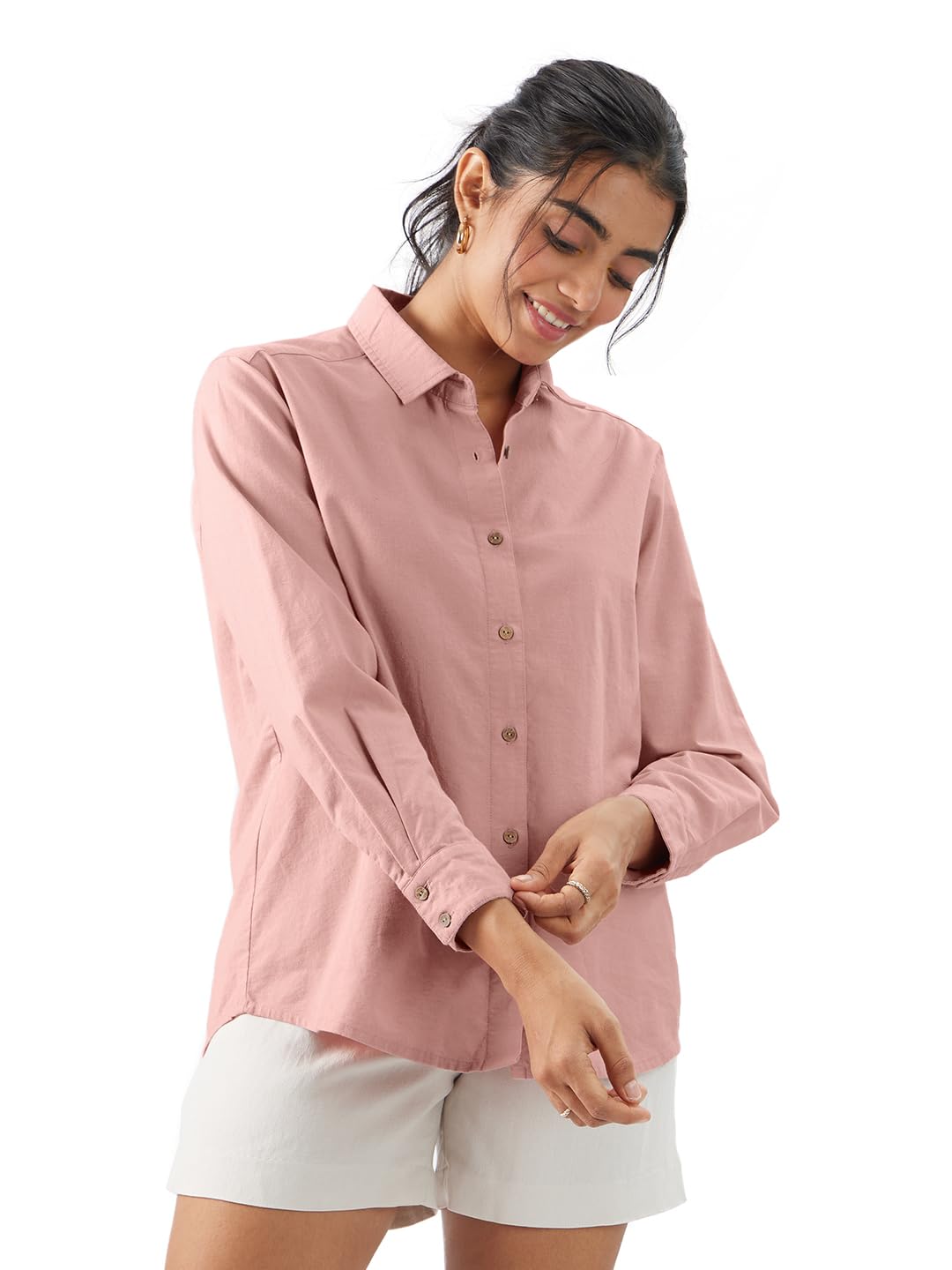 the souled store Rosewood Women and Girls Long Sleeve Collared Neck Button Down Regular Fit Cotton Linen Shirts-picture-18