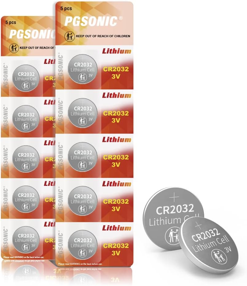 PGSONIC CR2032 3V Lithium Battery (10pcs), Compatible with AirTag, Key Fobs, Smart Sensors, Scales, Candles and More