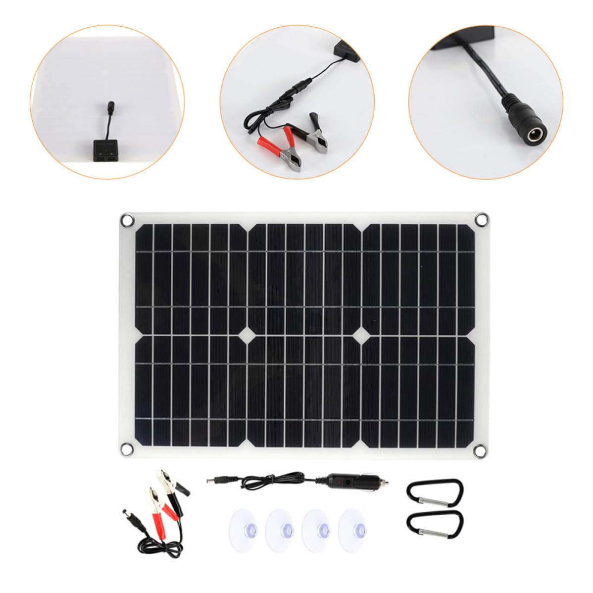MAGICLULU Panel Solar Flexible Kit de Paneles Solares 20w 18v 20v 1.1a 0.9a, 1 Juego, Negro, con Clip de Batería, USB 5v Dc5521 18v, para Camping y Automóviles, Portátil y Ligero