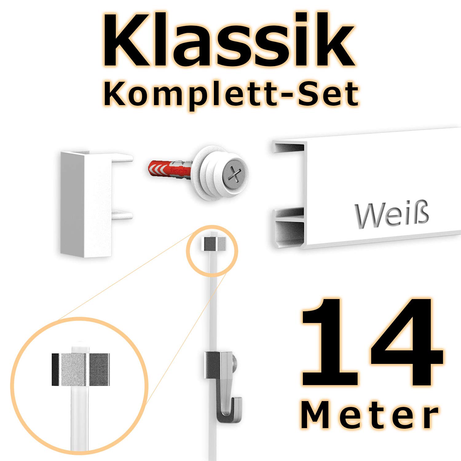 hang-it 14 Meter Bilderschienen Galerieschienen - Komplett Set in weiß