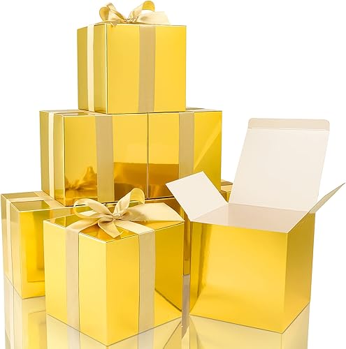 COTOPHER Paquete de 25 cajas de regalo pequeñas de 5 x 5 x 5 pulgadas, cajas de regalo doradas con tapas para regalos, manualidades, recuerdos de