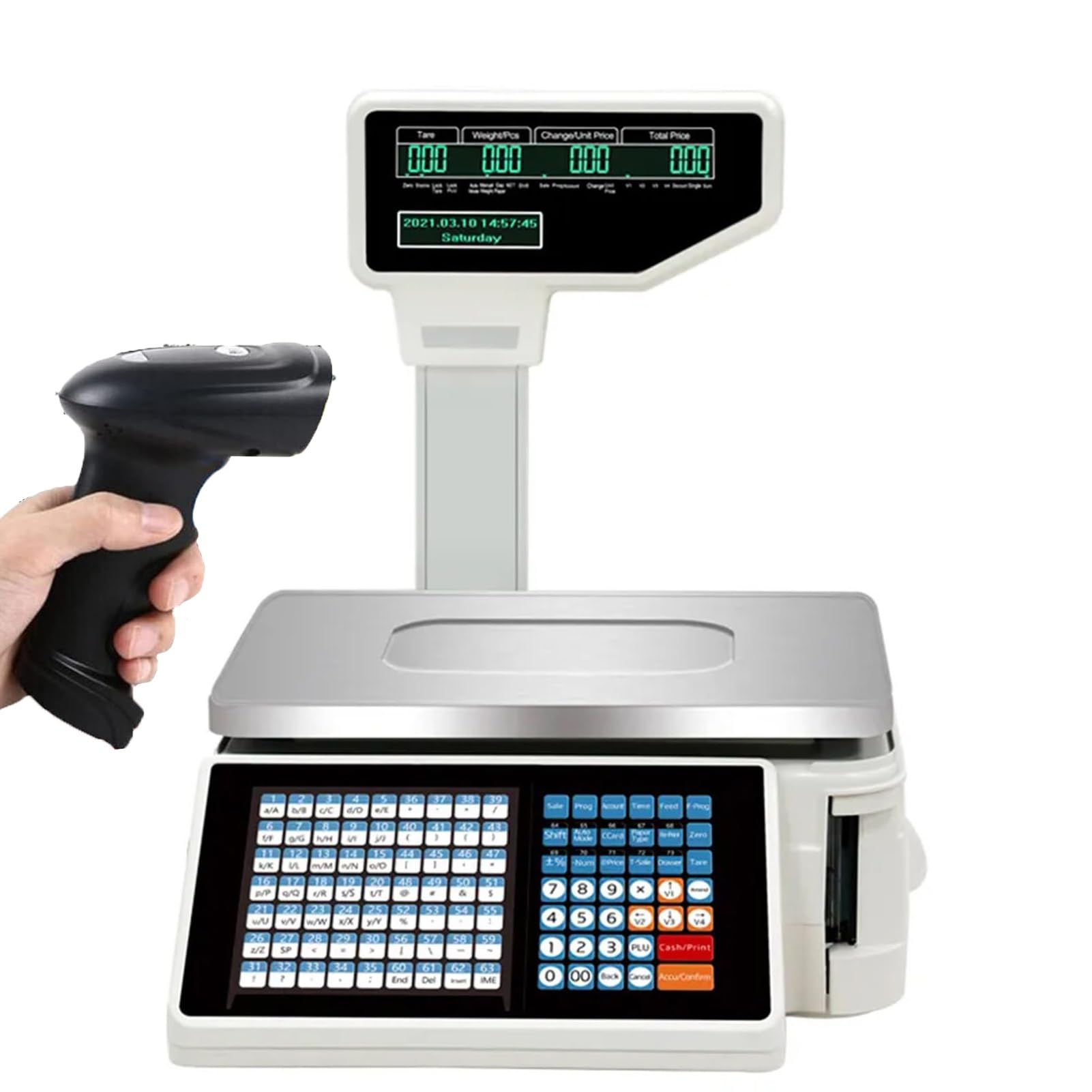 Bilancia Con Scontrino E Stampa Etichette,Digitale Commerciale Bilancia Elettronica Con Display A Palo - Bilancia Capacità 30 Kg Per Grande Negozi Al Dettaglio E Supermercati(B)