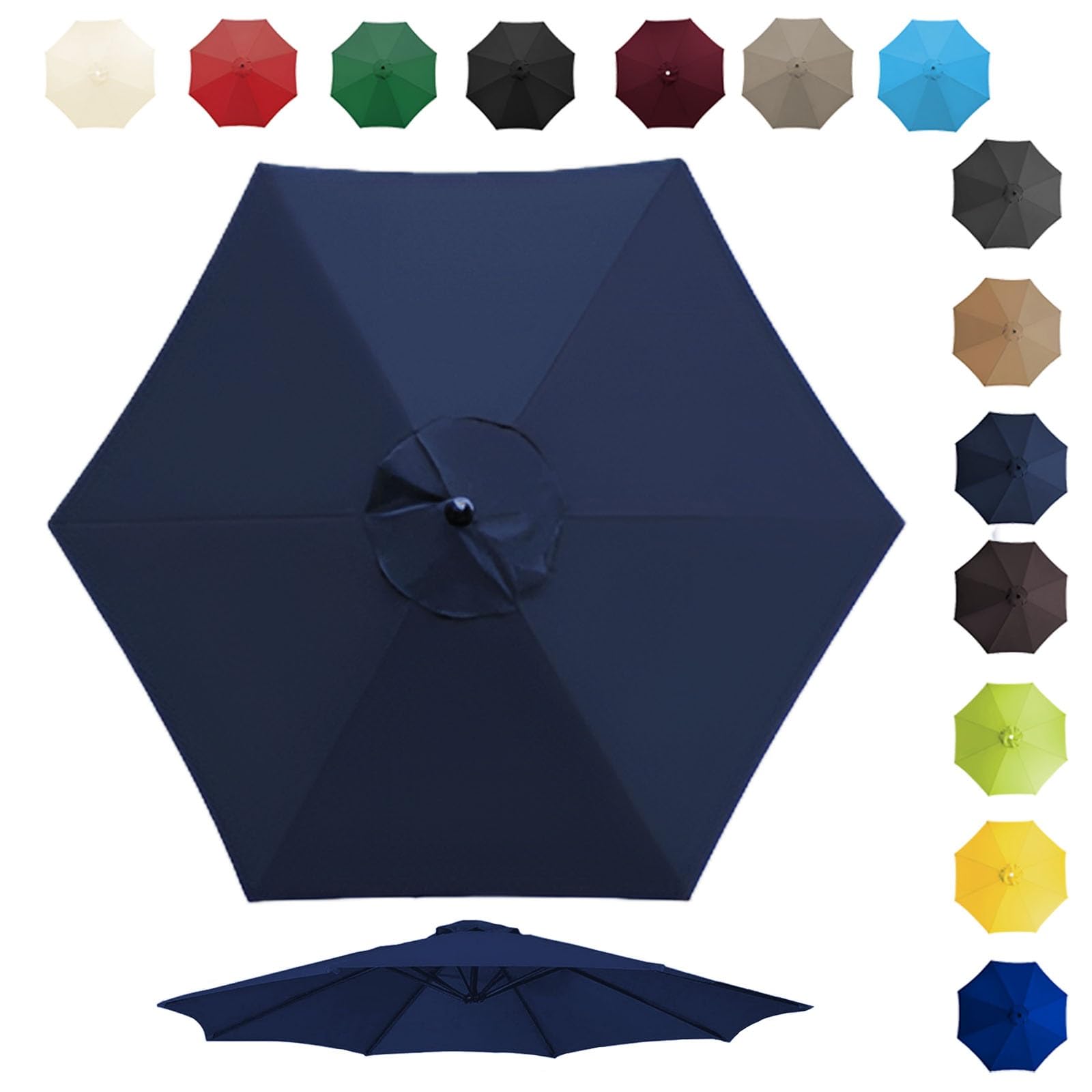6 Ribs 8 Ribs Sun Umbrella Replacement Cloth, Outdoor Table Umbrella Fabric Canopy Cover, 200cm 270cm 300cm Replacement Umbrella Canopy For Garden Patio Yard Beach Pool Market Table(Color:Navy blue,Si