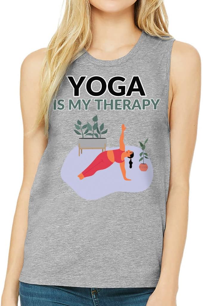 Yoga is My Therapy Women's Muscle Tank - Cute Art Tank Top - Trendy Workout Tank