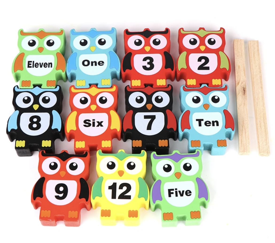 TOYARTSY Wooden Owl Balancing Stacking Block Games for Kids, 12 Piece Building Blocks Numbers Sorting | Educational Baby Toys | Learning Game 1