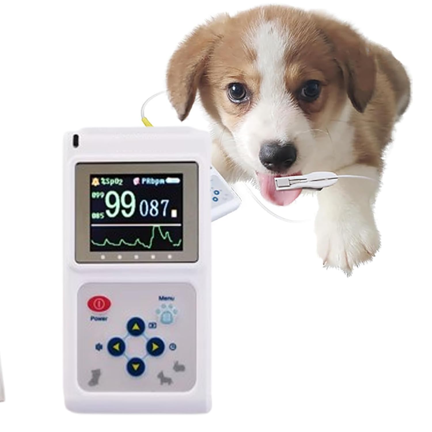 Pulsossimetro Veterinario Portatile, Sensore di Frequenza Cardiaca SPO2 per Orecchio/Lingua, con Sonda E Cavo USB, per L'uso in Ospedale per Animali Domestici E Familiari