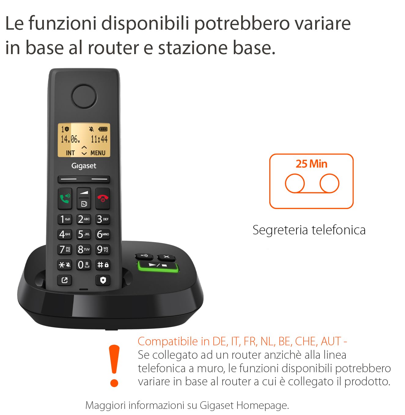 Gigaset PURE 220A Trio - 3 Telefoni Cordless DECT con Segreteria Telefonica - Blocco Chiamate e Funzione Vivavoce - 80 contatti, nero antracite [Compatibile in DE, IT, FR, NL, BE, CHE, AUT]