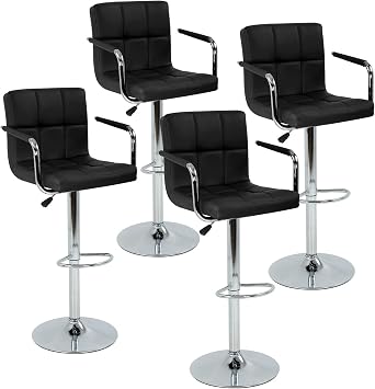 Dkeli Set of 4 Bar Stools Counter Stools with Armrest Height Adjustable Swivel Barstools with Back PU Leather Hydraulic Modern Tall Dining Chair for Kitchen Living Room Pub Coffee, Balck