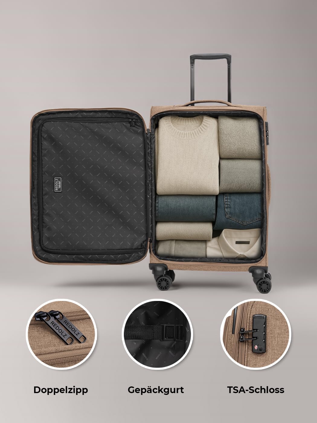 REDOLZ Essentials 12 artykułów podstawowych, kawa, M (67 cm) 4-Rad erweiterbar