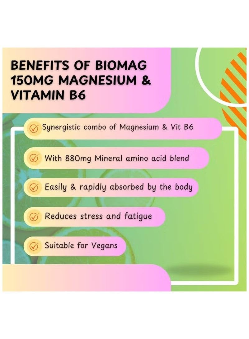 BioMag 150mg Magnesium Tablets 30's - Everyday Magnesium Supplement to Support Muscle Function & Reduce Tiredness, Convenient One-a-Day Tablets, 30-Tablet Monthly Wellbeing Pack
