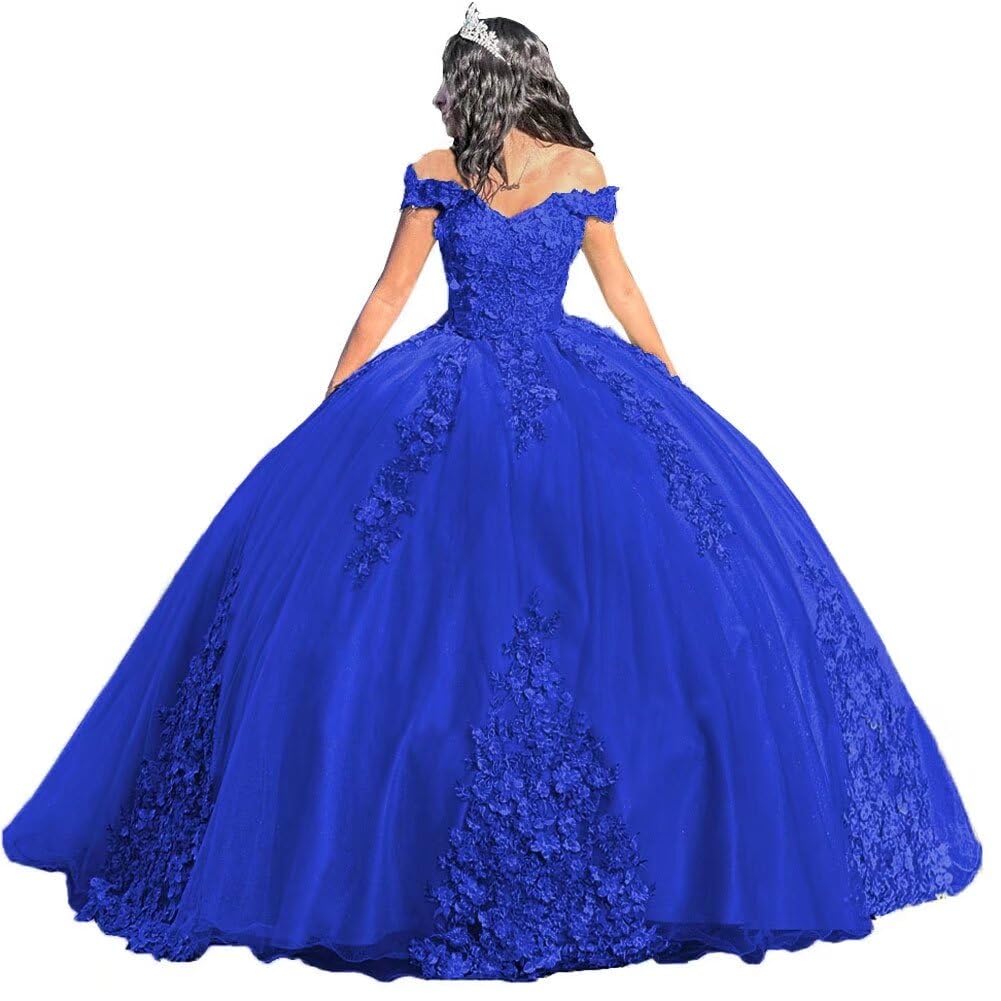 TRHTX Luxury Off Shoulder Quinceanera Dresses Puffy Lace Sweet 15 16 Ball Gowns Beaded Pearly Prom Dresses with Train WZY62