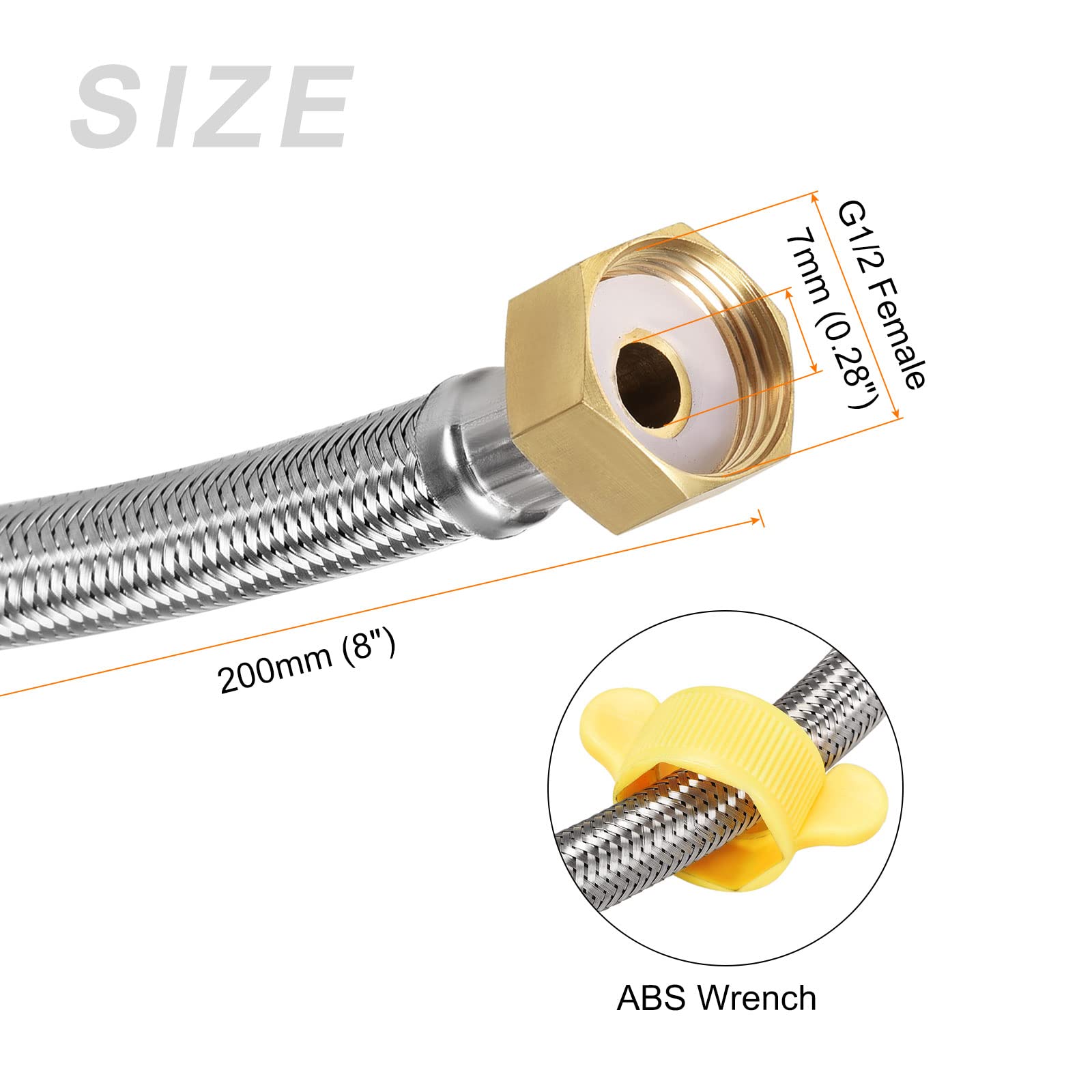 METALLIXITY Faucet Supply Hose Connector (200mm/8) 2Pcs - Image 2