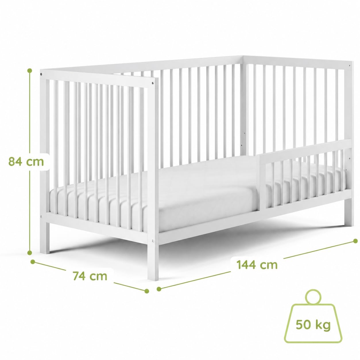 Kids Collective Lettino per Neonati Lettino a sponde con Protezione anticaduta Robusto Legno di faggio Lettino Junior Prodotto in Europa Mobili per camerette e camere dei Ragazzi | 70x140 cm | Bianco
