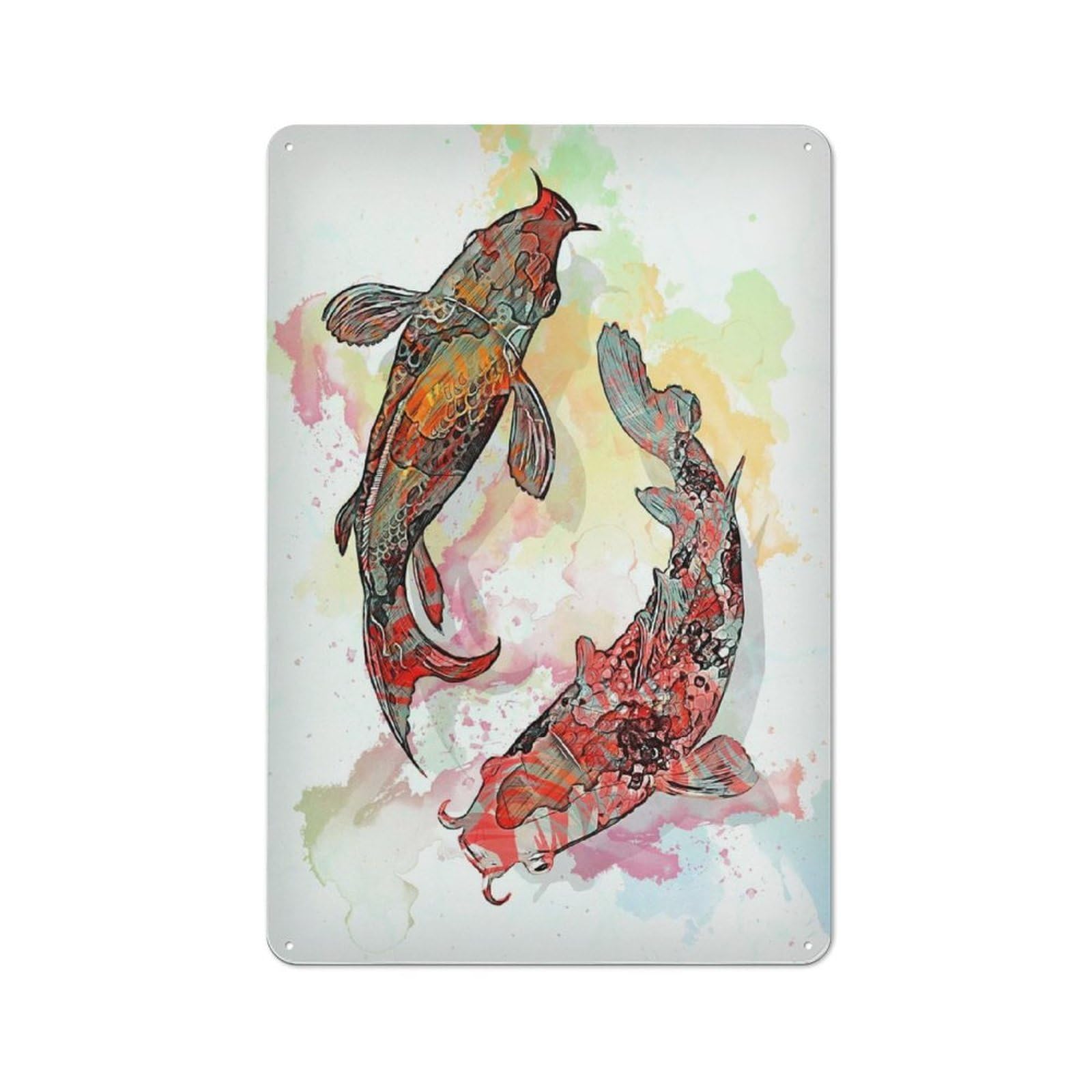 Koi Fishes Vintage Metal Sign 30x20cm, Retro Classic Pub Decor for Cafe, Pub, Workshop Or Home Bar