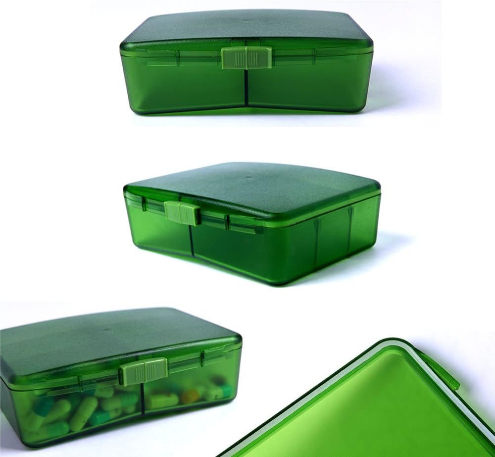 XINHOME 6 Compartment Pill Box Holds Up to 200 Tablets Gasketed & Waterproof (Green)