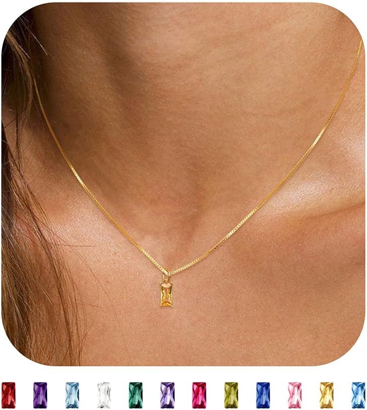 JSJOY S925 Birthstone Necklaces for Women Dainty Gold Emerald Green Necklace Sterling Silver Birthday Gifts for Teens Cubic Zirconia Diamond Necklaces Mothers Day Gifts