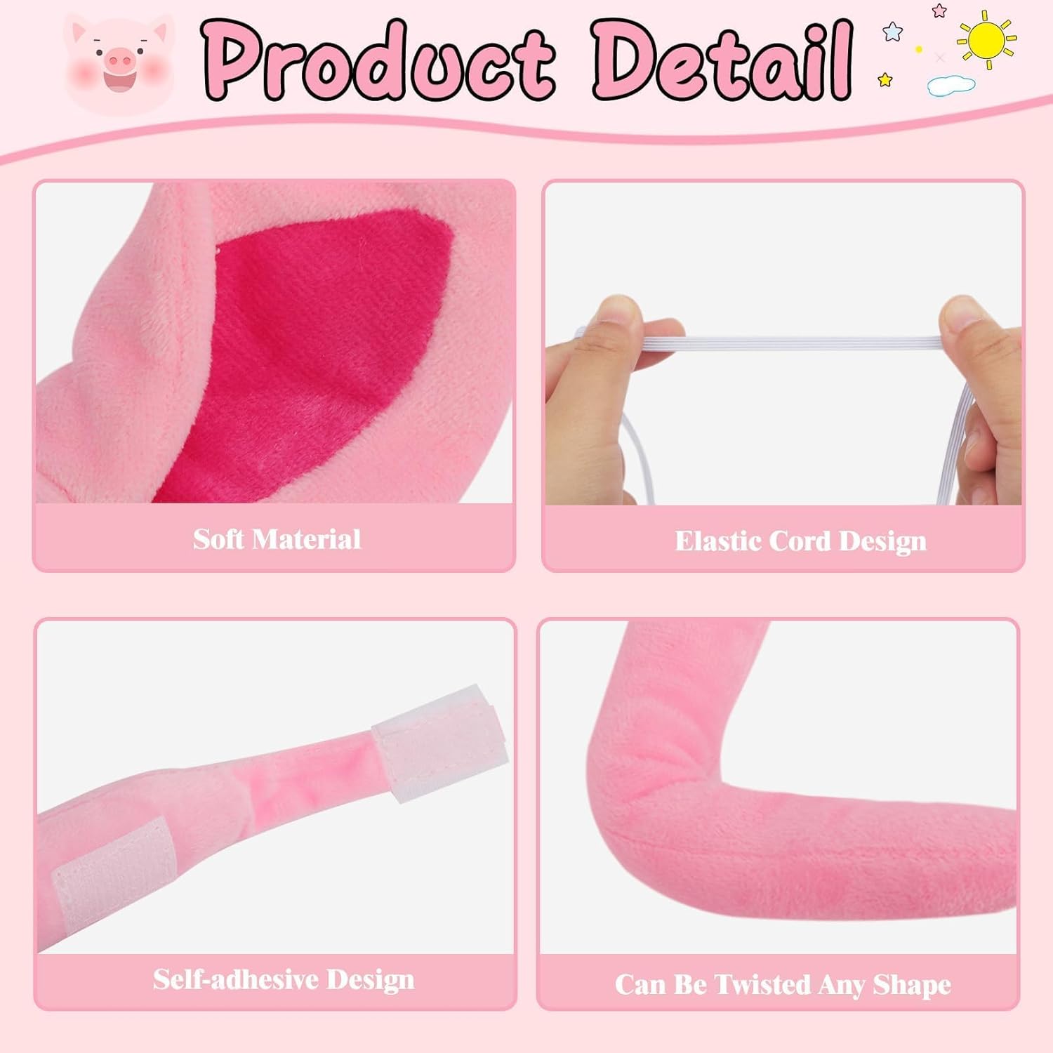 Mototo Pig Costume Set 24 PCS Pig Ears Headband Pink Pig Cosplay Set with Nose Tail & Bow Tie Pig Costume Adult Halloween Costume for Adult Party Dress Up Decoration - Image 3