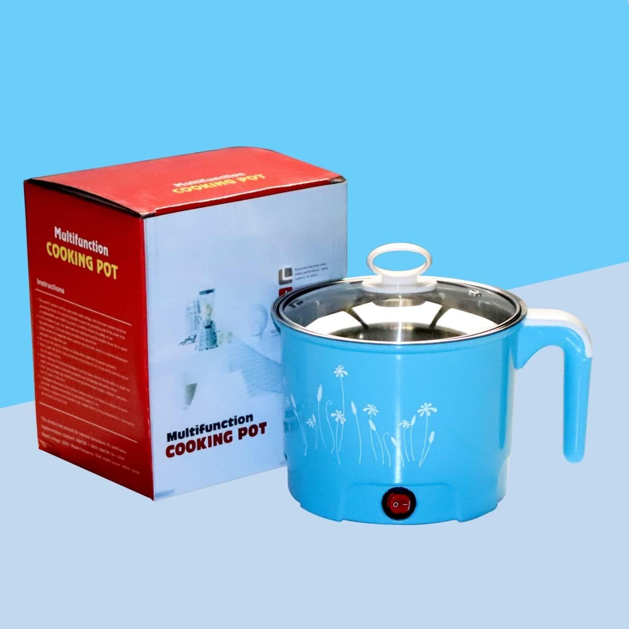 FRIEDERICH Electric 1.8 Litre Mini Cooker Kettle With Glass Lid Base Concealed Base Cooking Pot Noodle Maker Egg Boiler Hot Pot Vegetable And Rice & Pasta Porridgetravel Cookers And Steamer, Blue
