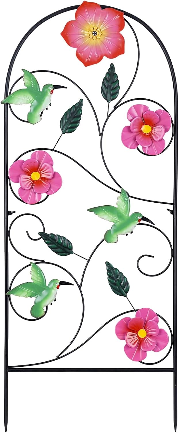 YEAHOME Garden Decor for Outside, 33" Hummingbird Decorative Garden Stakes with Pink Flowers for Spring Garden Decor, Metal Yard Art for Outdoor Lawn Backyard Porch Decorations