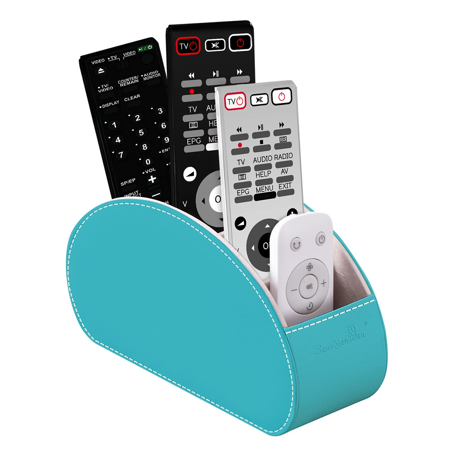 Bonny Dodo Lake Blue Remote Control Holders Organizer Box With 5 Compartment Pu Leather Multi-Functional Office Desk Storage Caddy Store Tv Remote For Media Player,Brush,Pencil,Glassees&Office Supplies (Lake Blue)