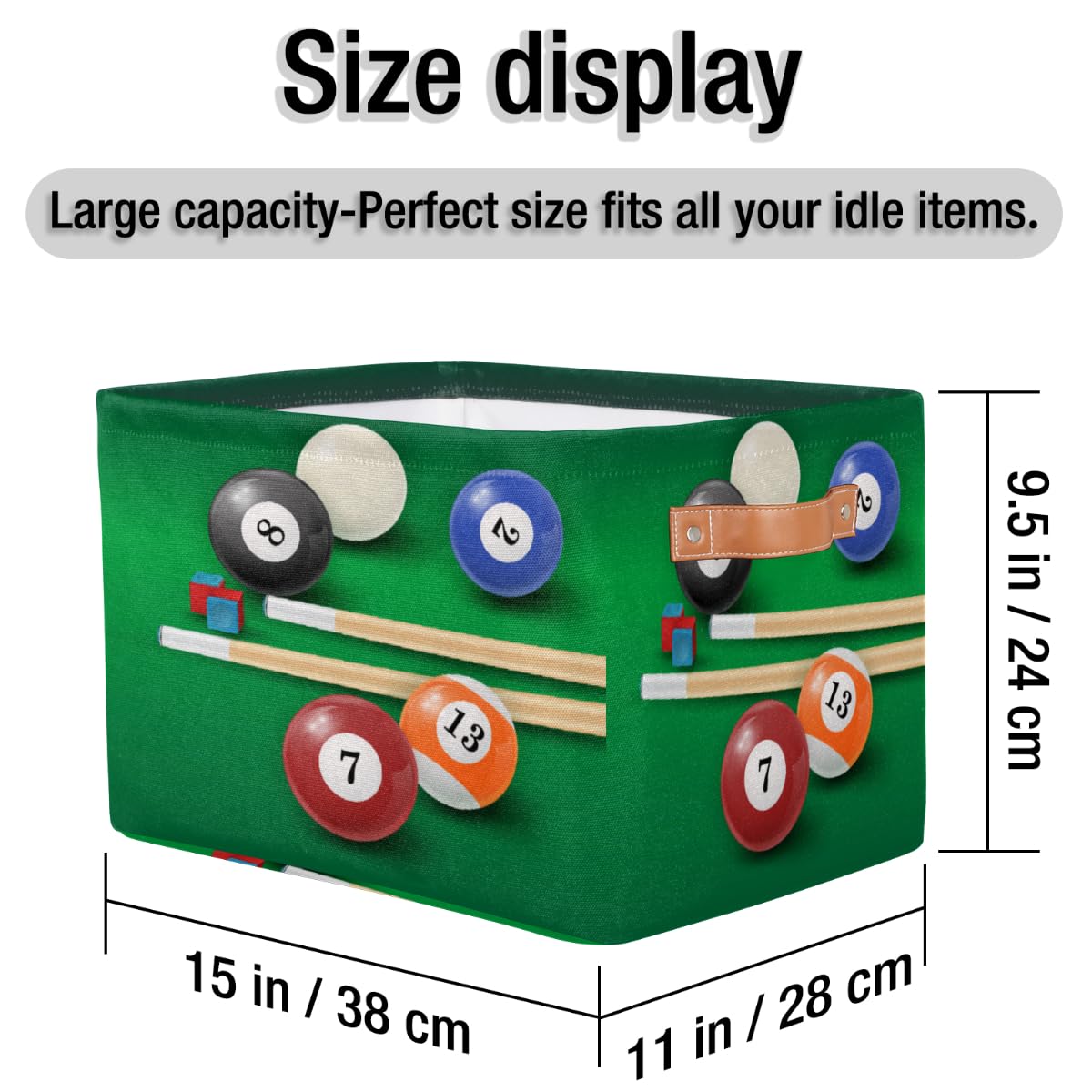 Juego de 2 cajas de almacenamiento grandes para mesa de billar, plegable, de tela, cesta de almacenamiento para dormitorio, 26 L, organizador de juguetes y ropa