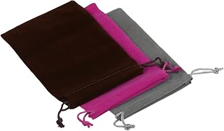 18x12cm Drawstring Gift Bags, 3Pcs Soft Flannel Cloth Storage Pouch for Jewelry Glasses Wedding, Brown Grey Rose Red