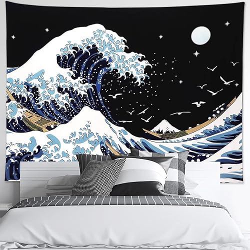 Pentasmile Sea Wave Tapestry, Black Tapestry Wall Hanging, The Great Waves Fashion Decor For Bedroom Living Room Japanese Great Surf (Black, 59.1ʺ × 78.8ʺ) #TOP2