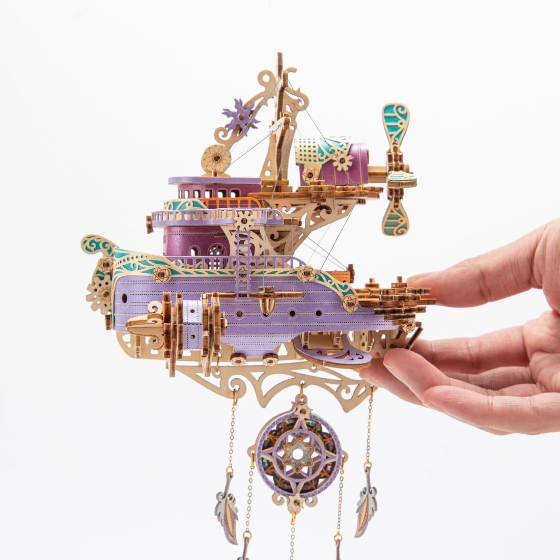 Maqueta 3D de Madera para Armar Dirigible Steampunk Rompecabezas Manualidad Creativa Nave Voladora con Atrapasueños Decoración Hogar Regalo Mujeres Hombres(Purple)