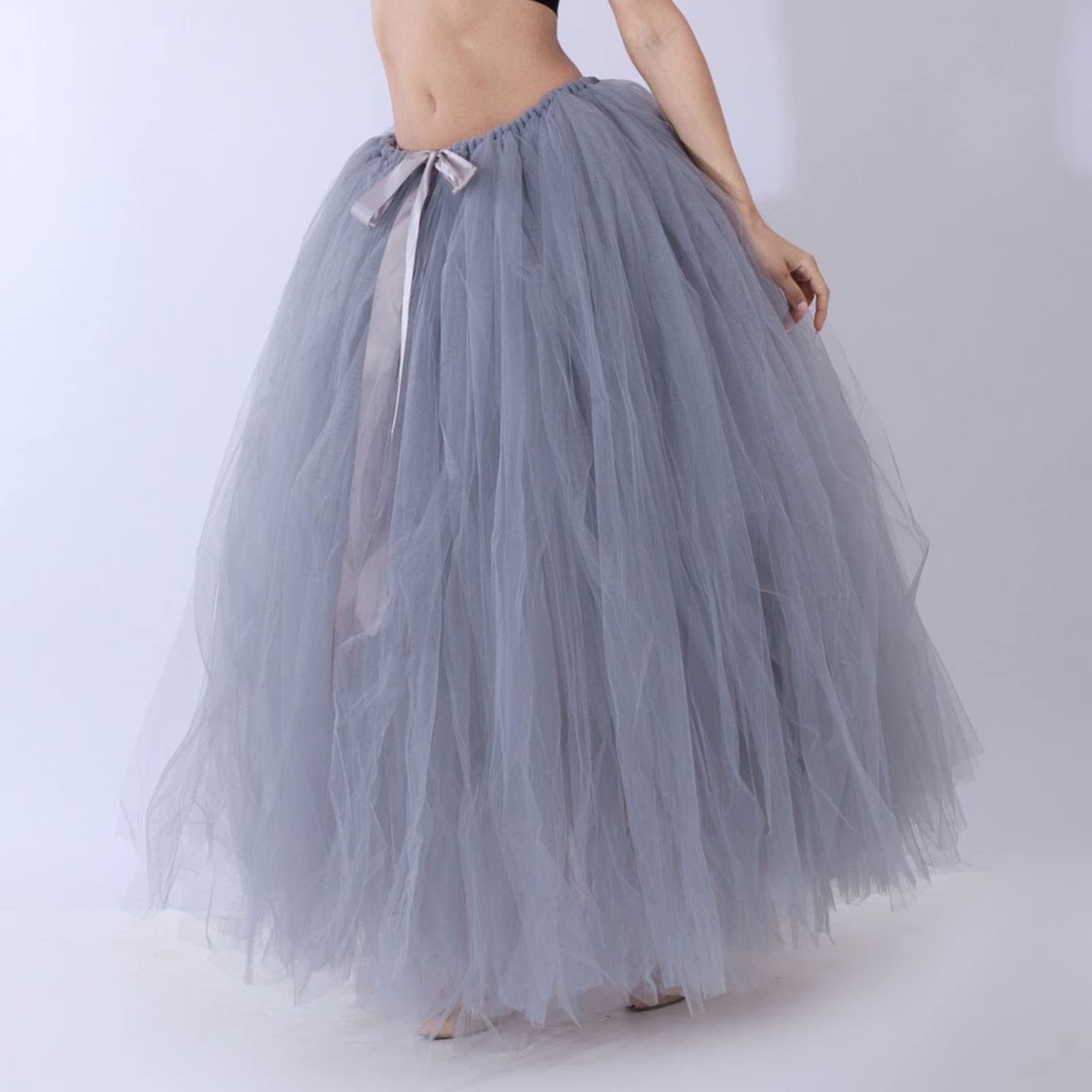 WILLBEST Tüllrock Schwarz Lang Jahre Retro Zubehör Rockabilly Kostüm Tanzrock Tütü 80er Elastisch Hohe Taille Kostüm Unterrock Unterrock Underskirt für Ballett Karneval Sale Damen Bekleidung