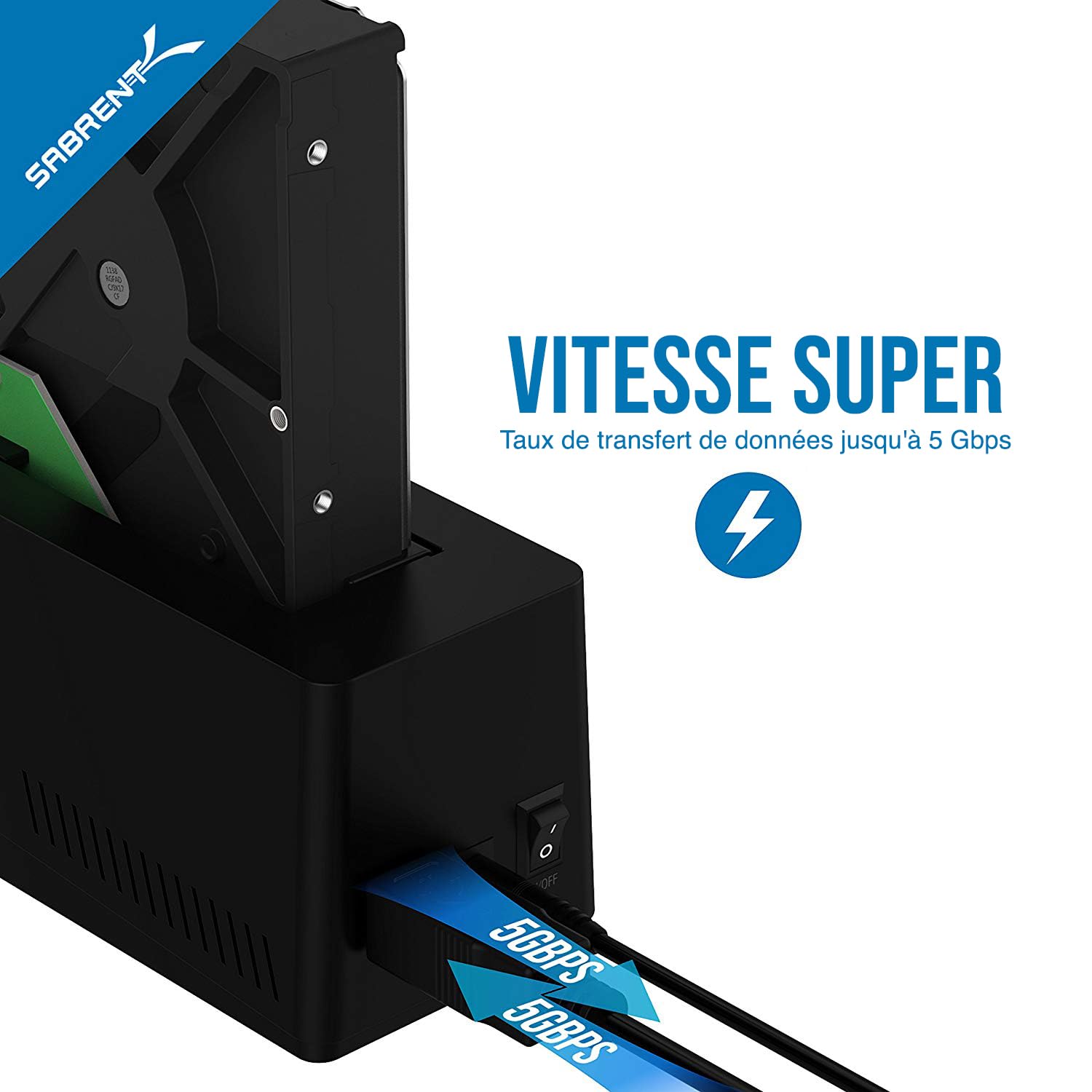SABRENT Boitier Disque Dur 3.5, Rapide 5Gbps Boitier SSD Externe 2.5"/3.5", Adaptateur SATA USB pour SSD/HDD, Lecteur Disque Dur, sans Outils UASP, câble USB Inclus (EC-UBLB)