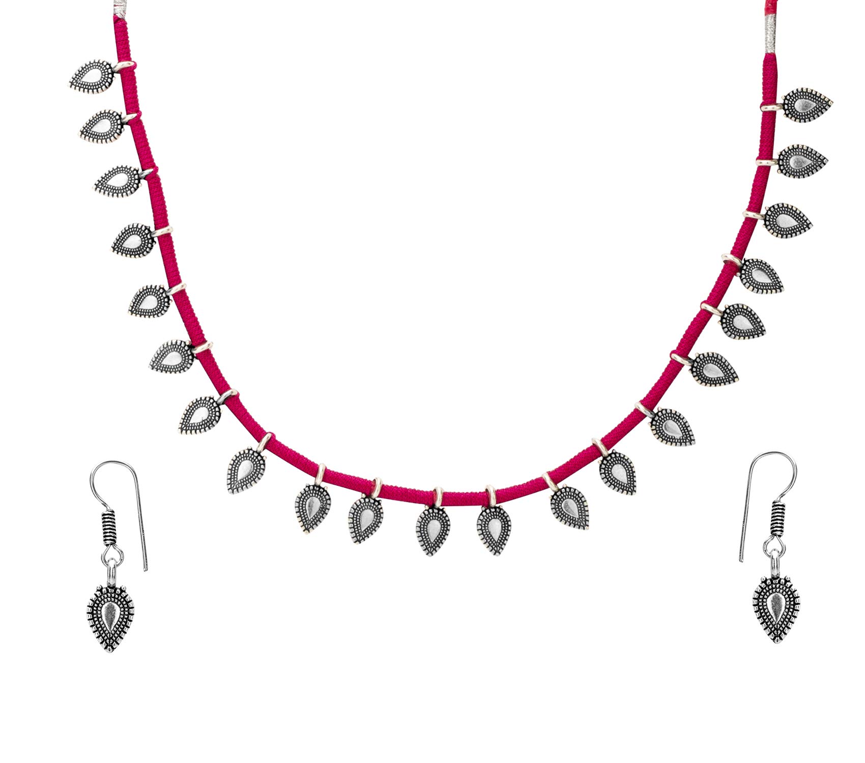 Yellow Chimes Jewellery Set for Women and Girls Traditional Silver Oxidised Jewellery Set Pink Choker Set | Handmade Dori Work Threaded Charm Choker Necklace Set | Birthday Gift For Girls and Women Anniversary Gift for Wife (B083FKVZYM) Amazon Price History, Amazon Price Tracker