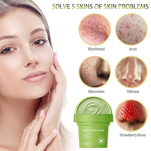 Akary Clay Mask Skin Care Green Tea Mud Mask, Natural Organic Green Tea Mud Mask With Hyaluronic Acid, Deep Cleansing Blackhead Removal Face Mask Nourishing Hydration Facial Mask For Face And Body #TOP2