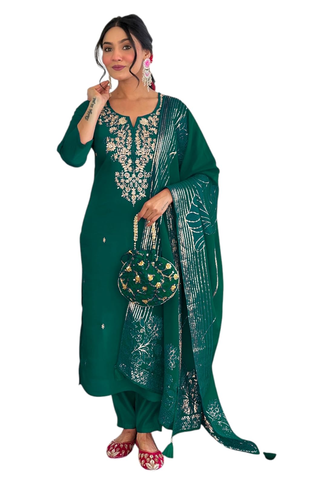 Ensemble ethnic en soie brodé LookMark costume traditionnel vert S - 6