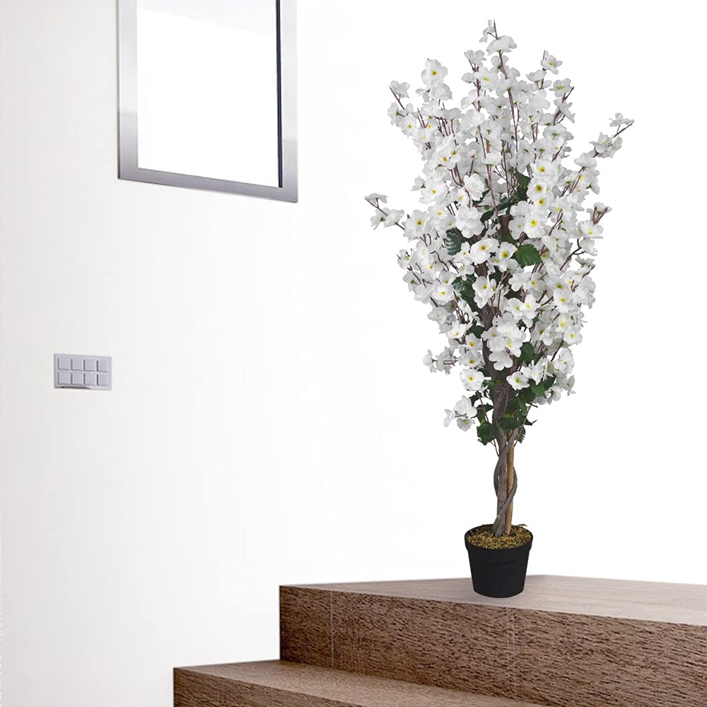 Árbol de Cerezo Planta Artificial Árbol Flor de Cerezo Tronco de Madera Real Decoración Interior Deco 120 cm Decovego