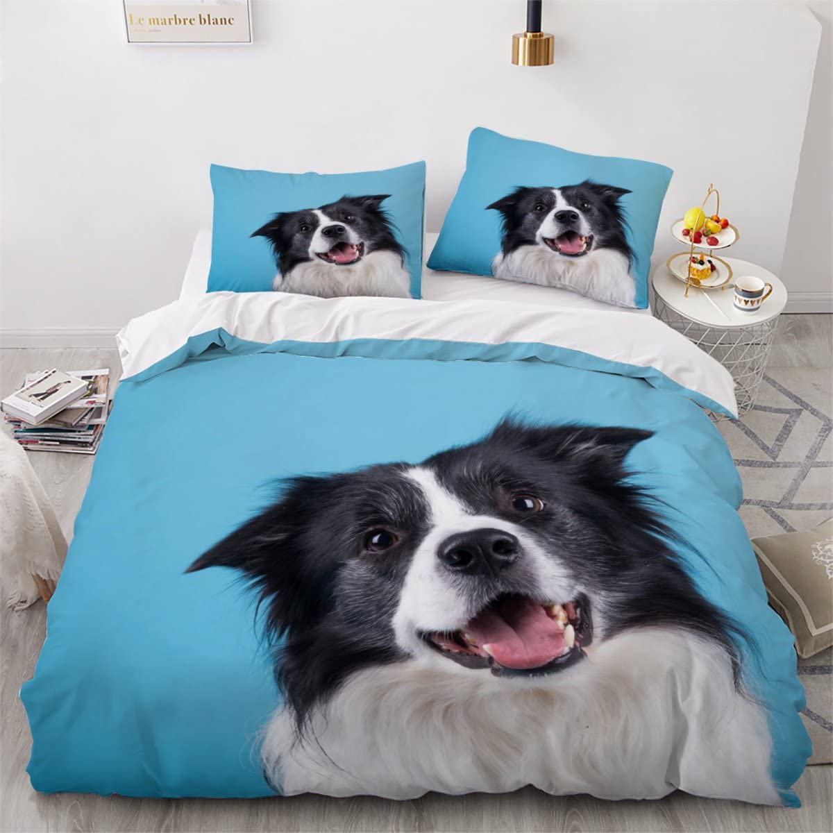 Double Duvet Cover Set Border Collie 3d Printed Bedding Quilt Cover Set 3 Pieces Soft Microfiber Comforter Cover with Zipper Closure and 2 Pillowcases For kids and Teens -200x200cm