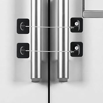 Fridge Lock with Key 2 Pack Keylock Child Proof Fridge Locks for Kids and Adults, Metal Refrigerator Safety Lock with 3M Adhesive for Cabinet Locks with Keys and Mini Fridge Household Supplies