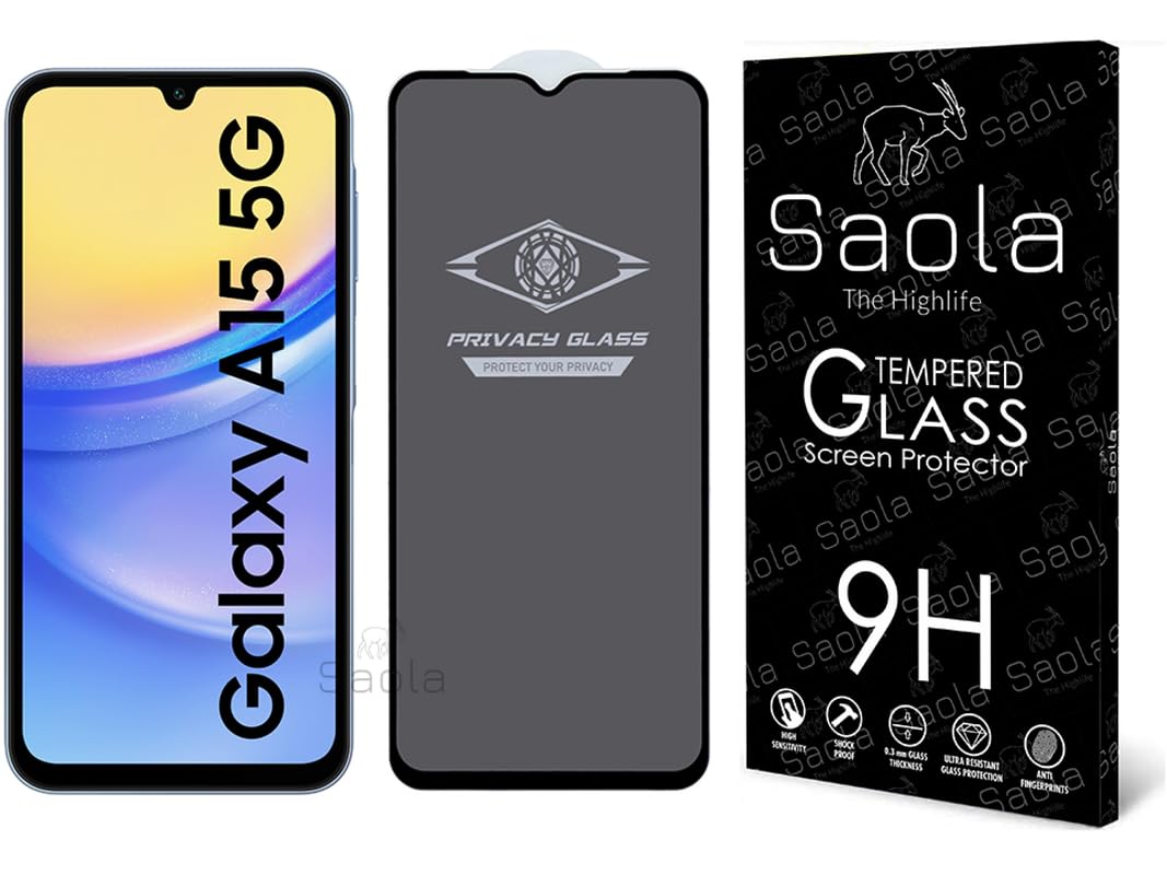 Saola® Ultra Privacy Tempered Glass For Samsung Galaxy A15 5G (PACK OF 1) with Free Installation Kit. Full screen Coverage. Free Replacement If Received Damaged - 6.5 inch